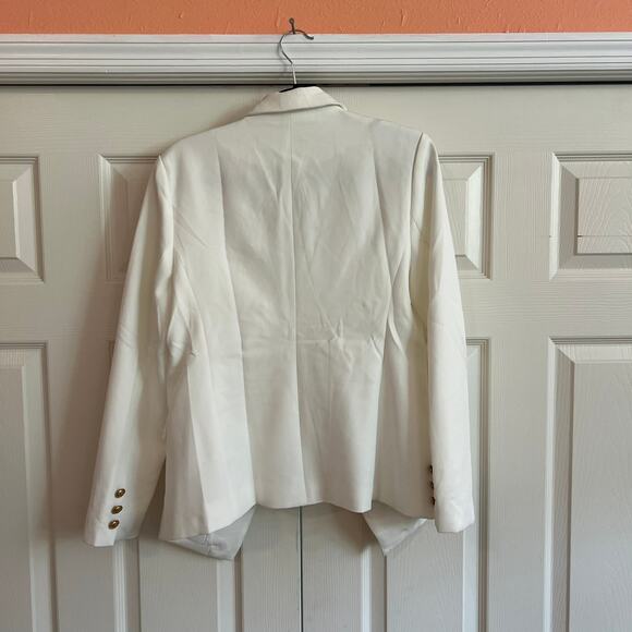 Asvivid Women's White Blazer Size L Gold Buttons Office Career Workwear - Picture 4 of 11